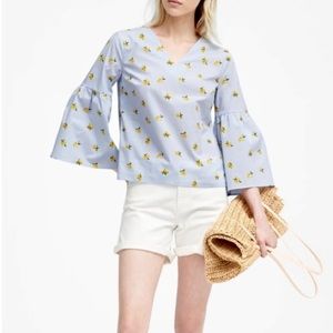 Banana Republic boho blouse with lemon print, vneck and bell slee…